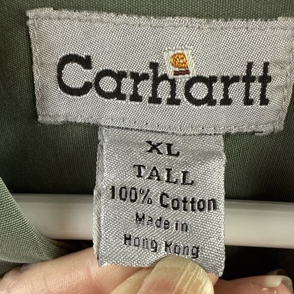 2 Carhartt Mens Relaxed Fit Short Sleeve Button Down Shirt XL Tall Olive Green - Picture 4 of 14